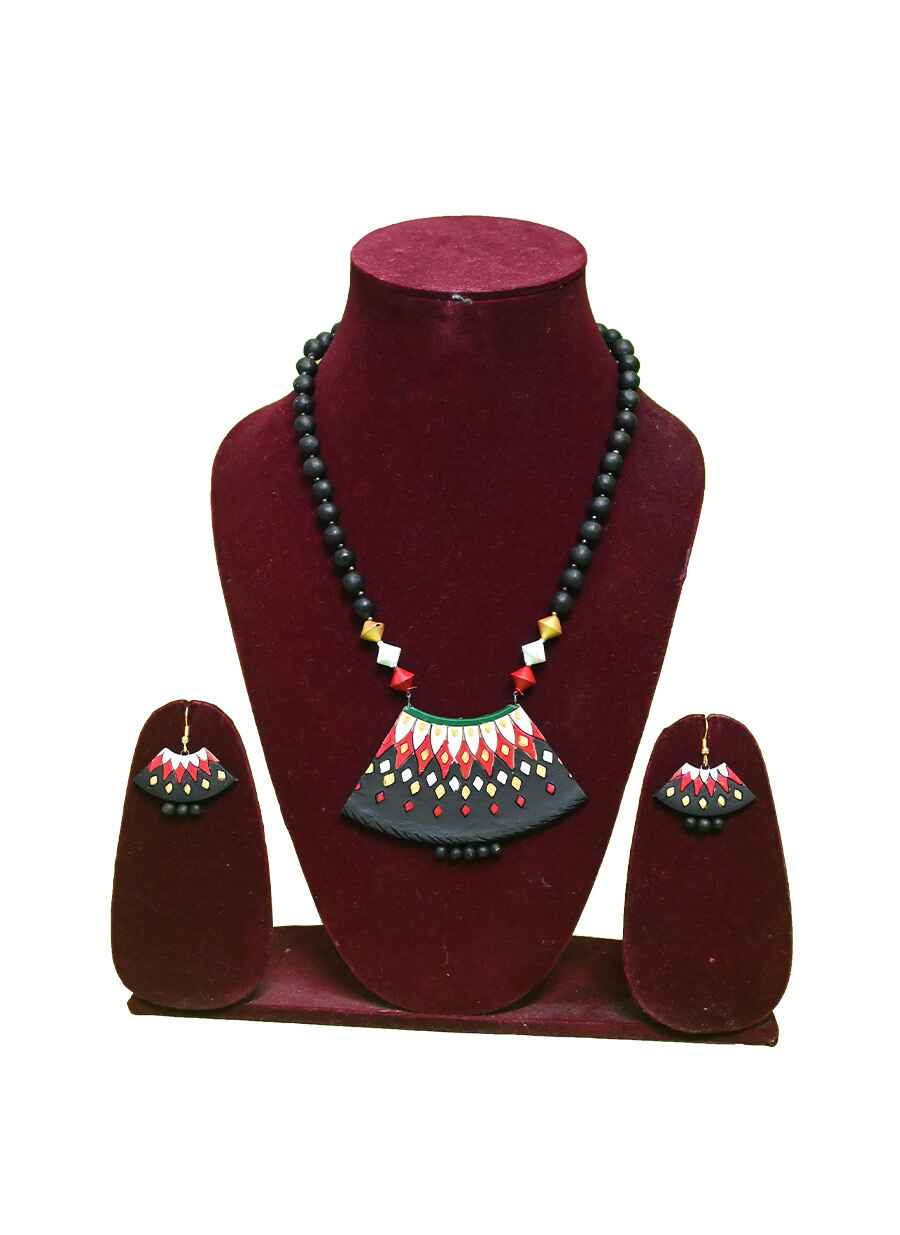 Party Wear Tribal Design Terracotta Necklace - 5
