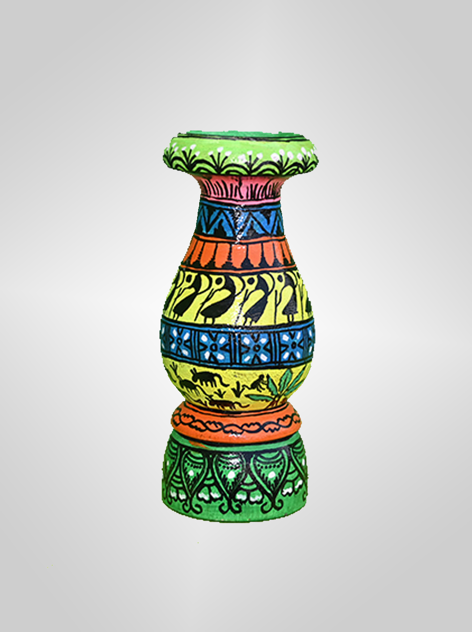 Patachitra Wooden Flower Vase Single Piece (6 x 2.5 Inch)