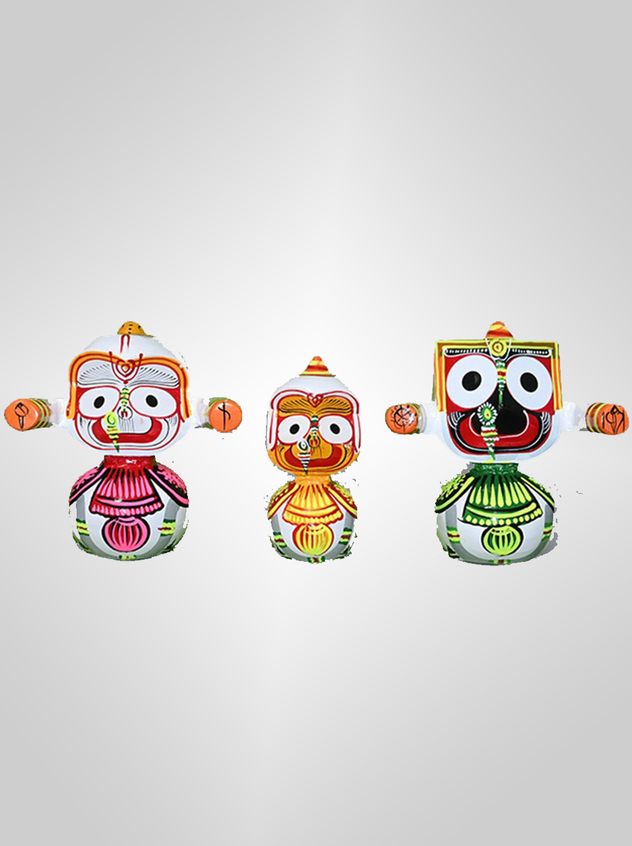 Wooden Lord Jagannath, Devi Subhdra and Lord Balabhadra - Round Body Type-1 (6 Inch) - 2