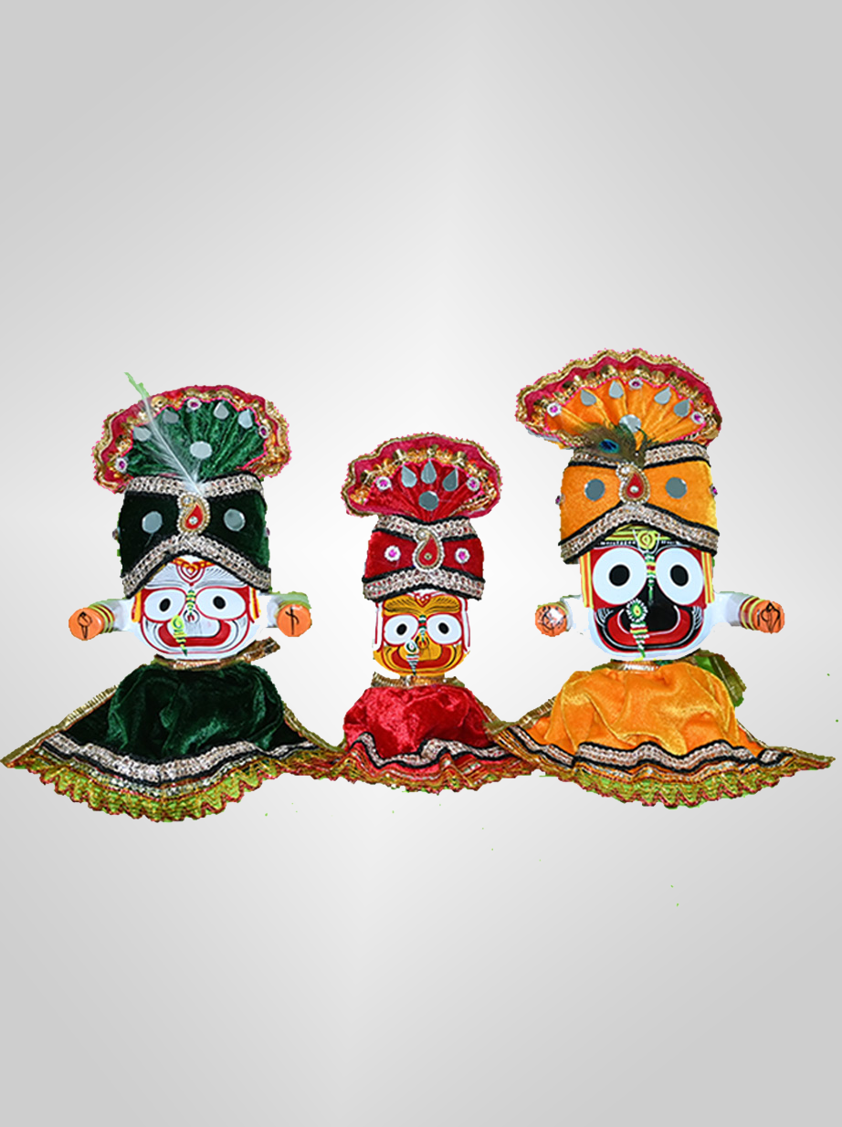 Wooden Lord Jagannath, Devi Subhdra and Lord Balabhadra with Dress (6 Inch)