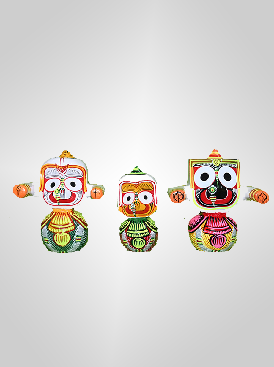 Wooden Lord Jagannath, Devi Subhdra and Lord Balabhadra - Round Body Type-2 (6 Inch) - 1