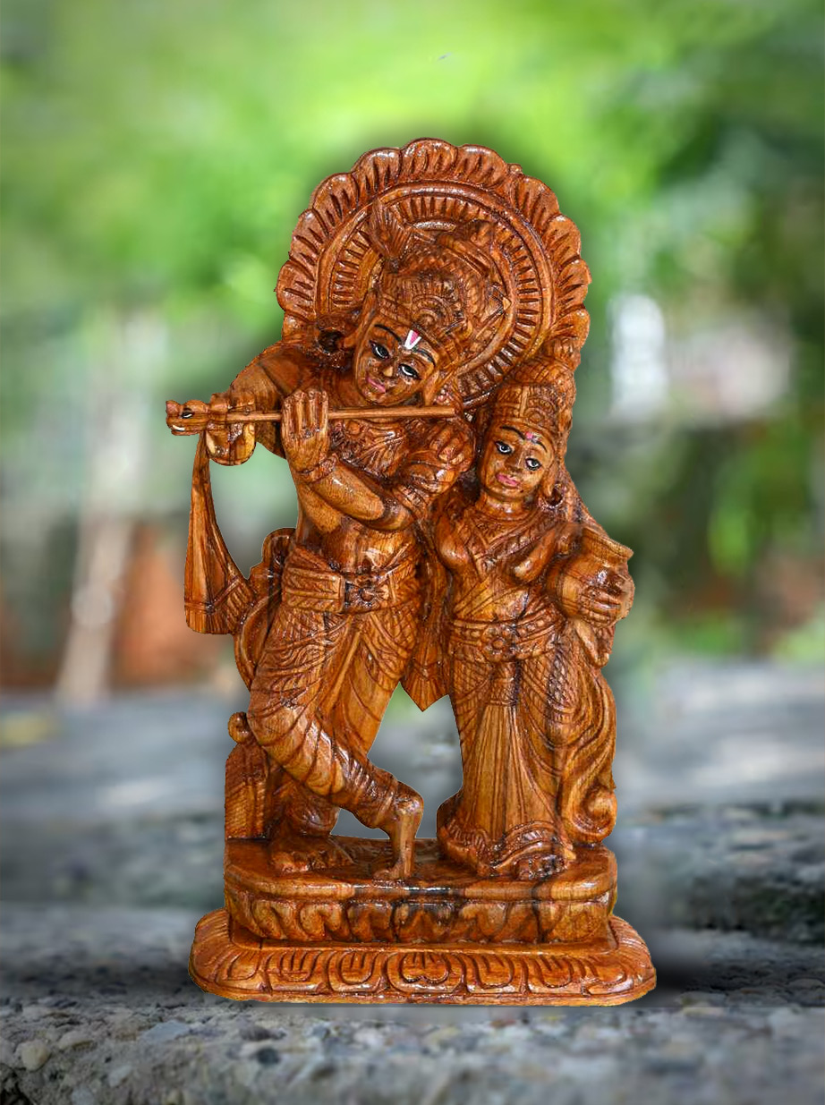 Wooden Handcraft Radha Krishna Statue (12 Inch)